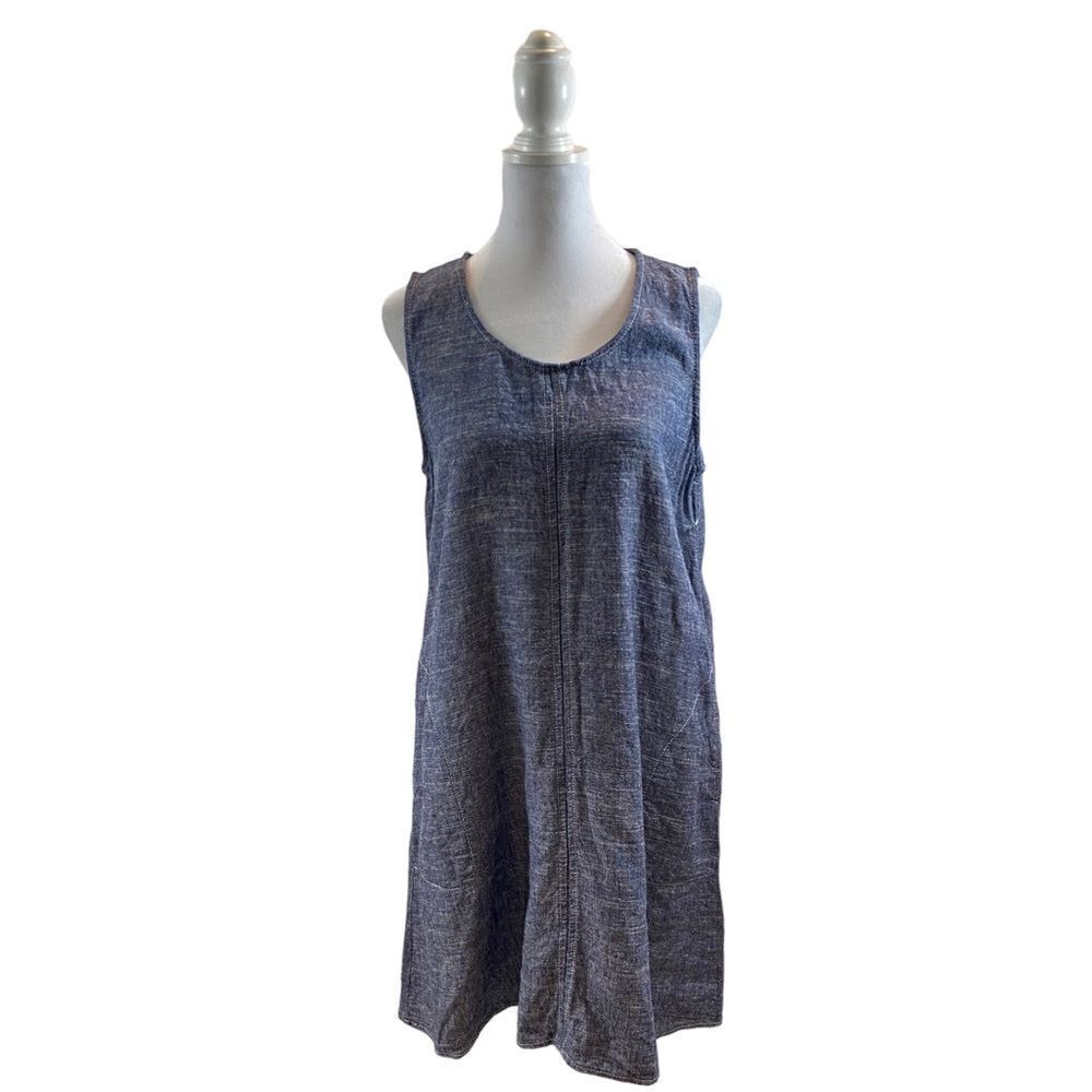 Max Studio Brand Chambray Linen Blend Knee Length Sleeveless Dress Size Medium